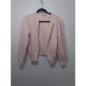 Adele Joyce Cardigan Sweater Angora Lambswool Pearl Pink Peach Size Small Petit